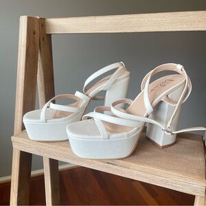 Lulus Cayleen White Platform Ankle Strap High Heels Women's Size 7.5 Shoes